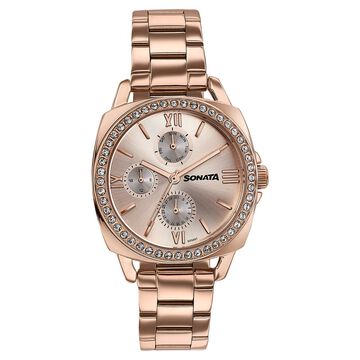 Sonata Festive Quartz Multifunction Rose Gold Dial Rose Gold Metal Strap Watch For Women