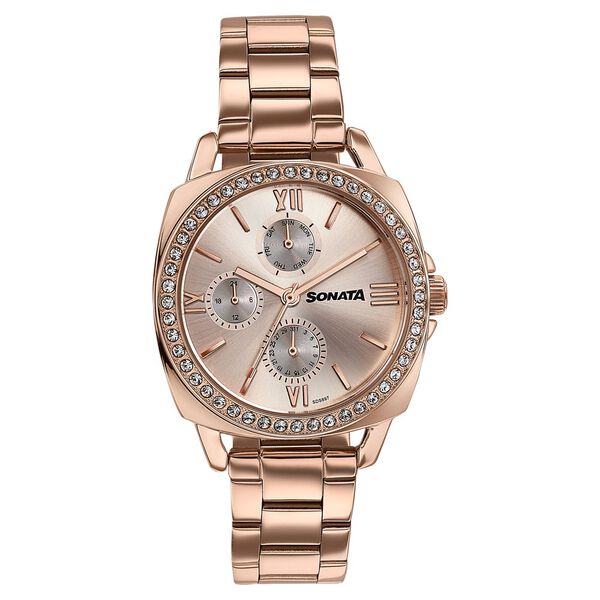 Sonata Festive Quartz Multifunction Rose Gold Dial Rose Gold Metal Strap Watch For Women - image number 0