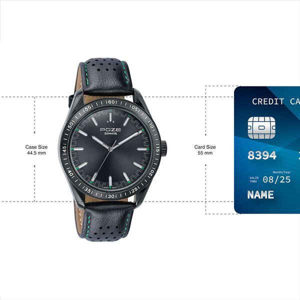 Sonata Poze Quartz Analog Black Dial Black Colour Leather Strap Watch For Men - image number 3