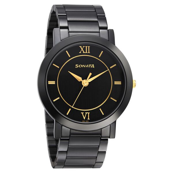 Sonata Quartz Analog Black Dial Metal Strap Watch for Men - image number 0