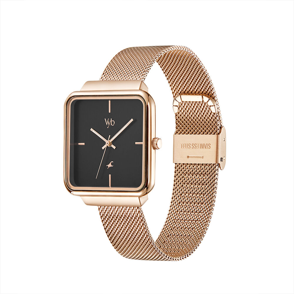 Fastrack Vyb Minimalist Quartz Analog Black Dial Stainless Steel Strap Watch for Girls