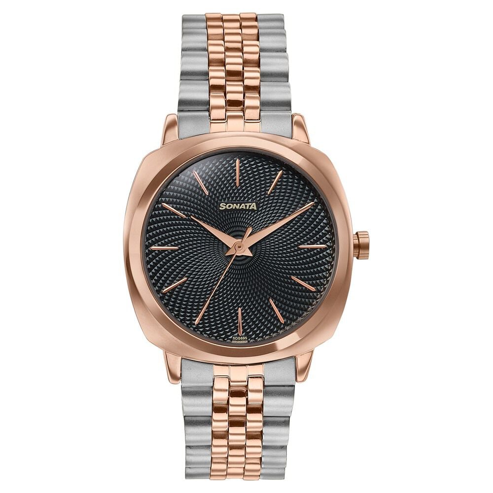 Sonata Vector Black Dial Two-Tone Bracelet Watch for Men-image-19