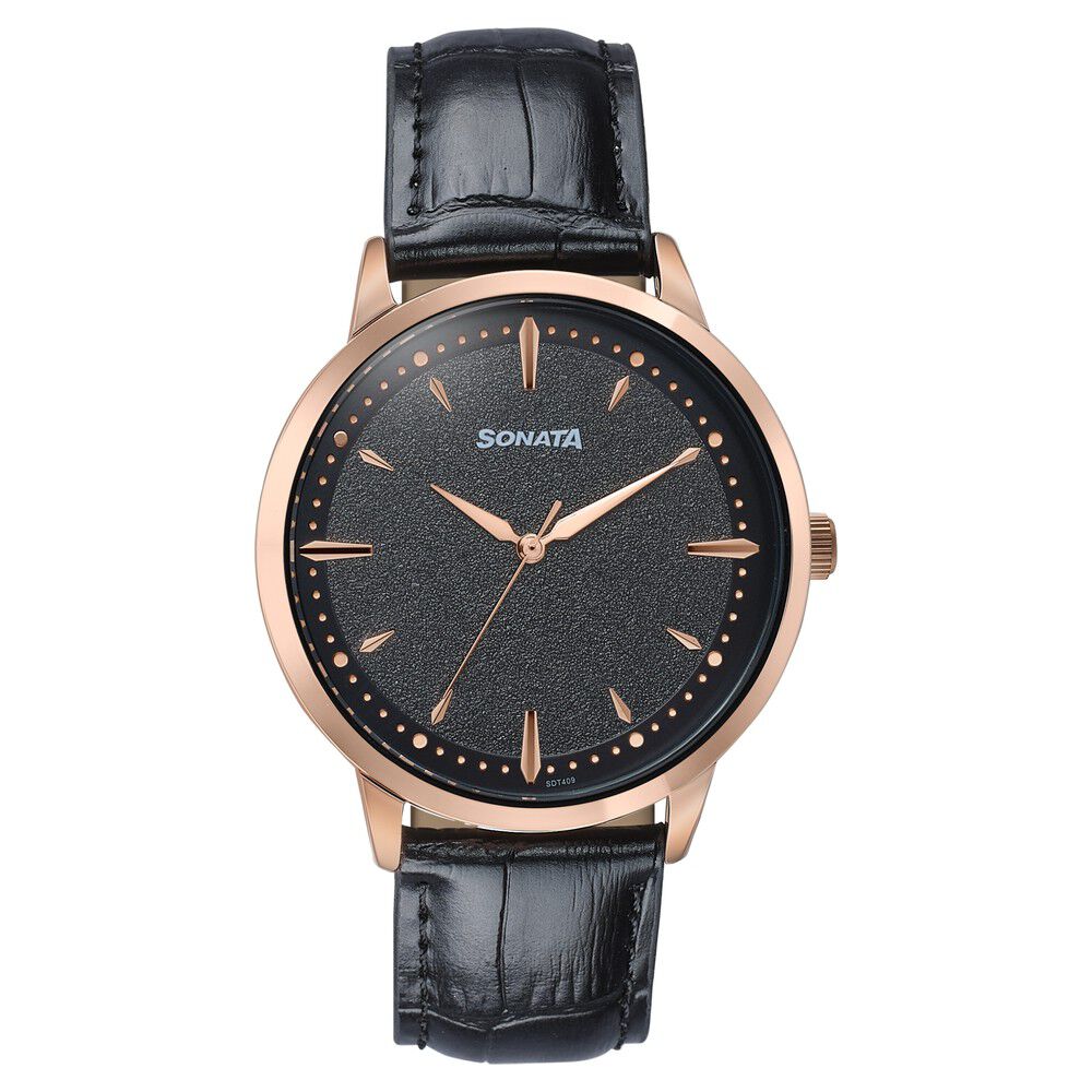 Sonata Jashn Quartz Analog Black Dial Black Leather Strap Watch For Men-picture-10