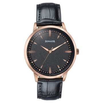 Sonata Jashn Quartz Analog Black Dial Black Leather Strap Watch For Men