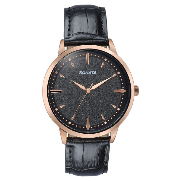 Sonata Jashn Quartz Analog Black Dial Black Leather Strap Watch For Men - image number 0