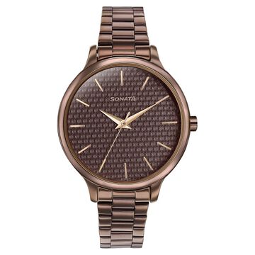 Sonata Wedding Bling Quartz Analog Brown Dial Brown Stainless Steel Strap Watch for Women