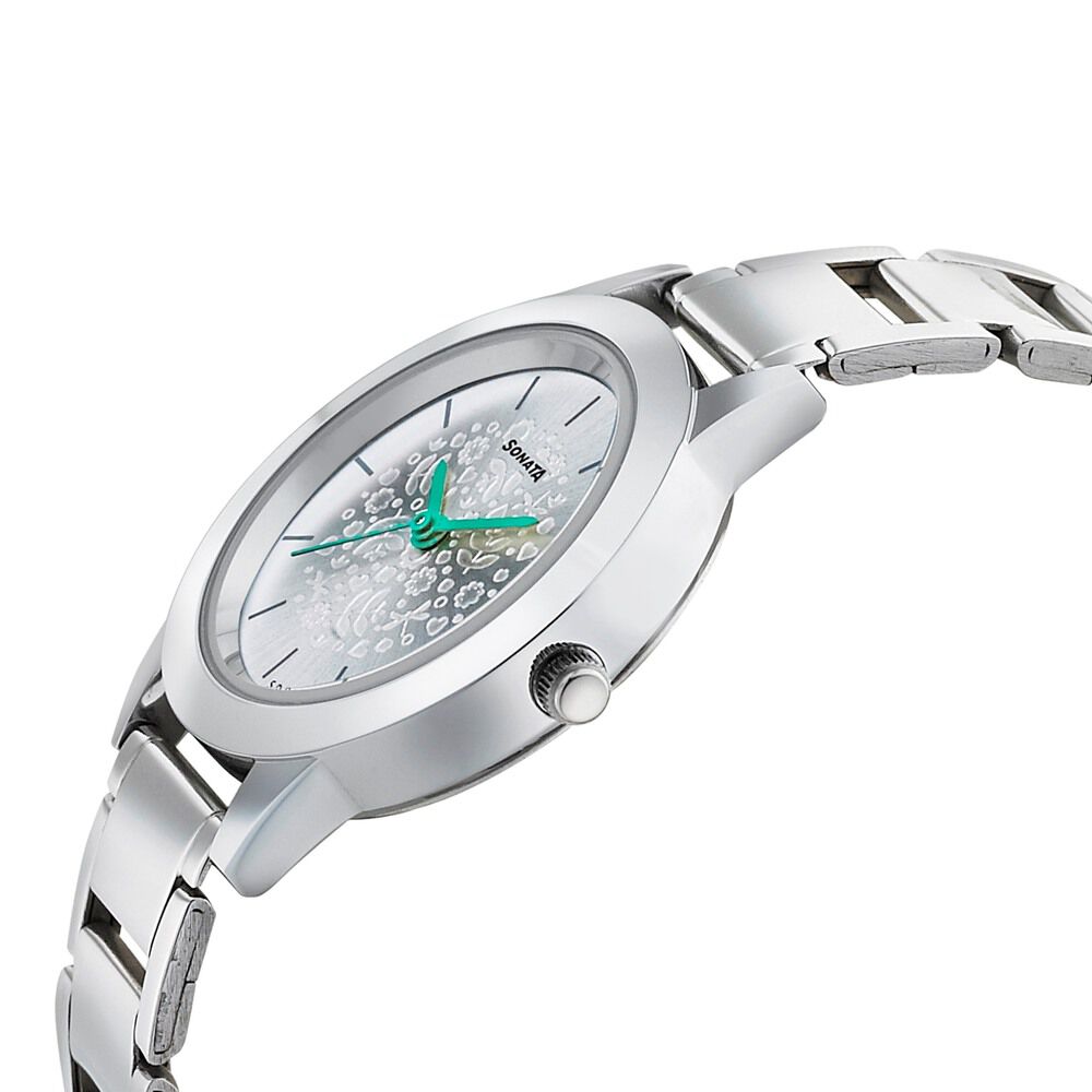 Sonata Floral Folkart Silver Dial Women Watch With Stainless Steel