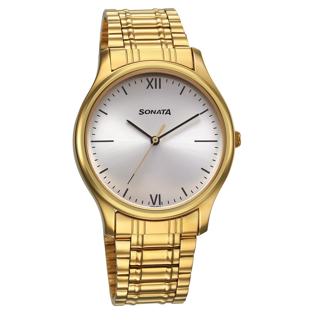 Buy Online Sonata Quartz Analog Silver Dial Watch for Men ns77082ym06 Sonata