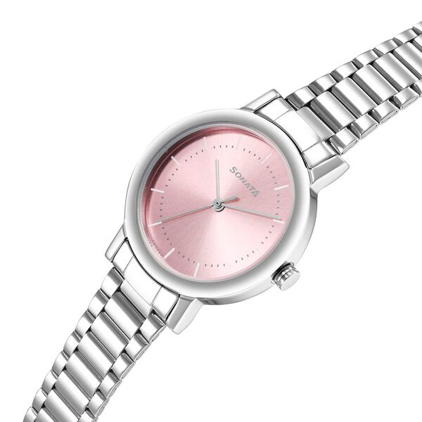 Sonata Ladies Essentials Pink Dial Stainless Steel Strap Watch for Women - image number 2