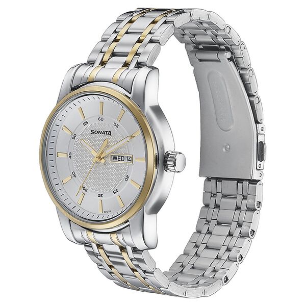 Sonata Quartz Analog with Day and Date White Dial Two Toned Stainless Steel Strap Watch For Men - image number 3