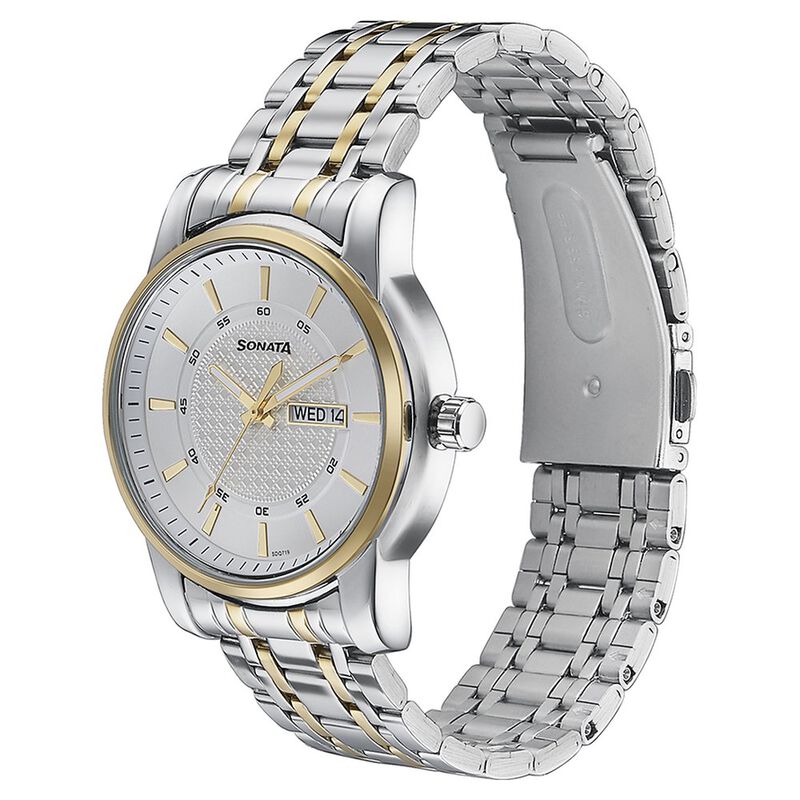 Sonata Quartz Analog with Day and Date White Dial Two Toned Stainless Steel  Strap Watch For Men