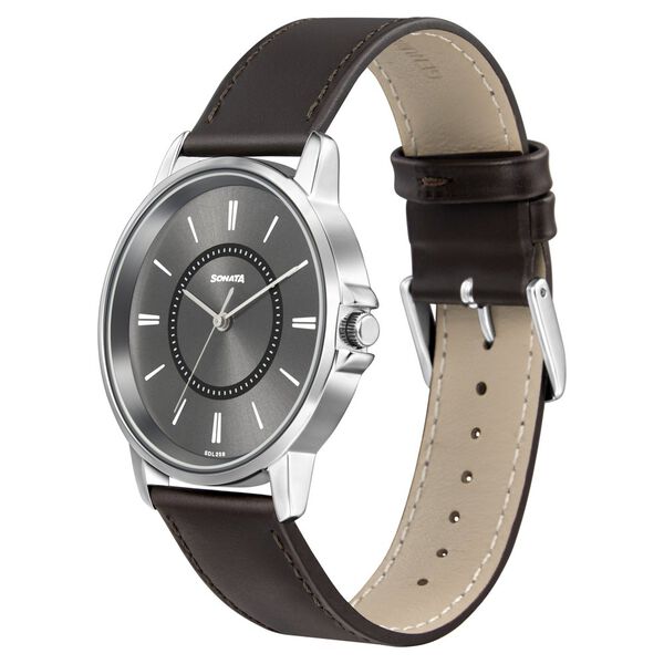 Sonata Quartz Analog Grey Dial Leather Strap Watch for Men - image number 1