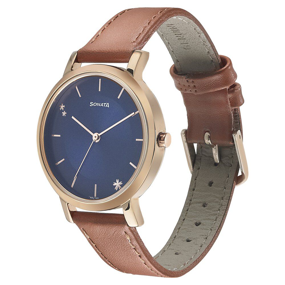 Buy Online Sonata Play Blue Dial Women Watch With Leather Strap nn8164wl01 Sonata