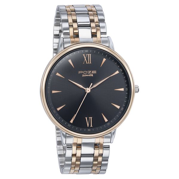 Sonata Poze Quartz Analog Black Dial Two Toned Metal Strap Watch For Men - image number 2