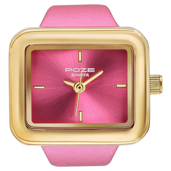 Ring Watch By Sonata Quartz Analog Pink Dial Golden Metal Strap Watch For Women - image number 1