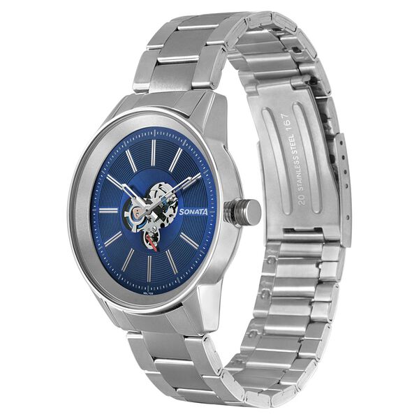 Sonata Quartz Multifunction Blue Dial Stainless Steel Strap Watch for Men - image number 1