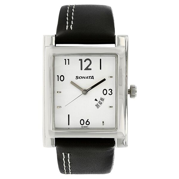 Sonata Quartz Analog with Date White Dial Leather Strap Watch for Men - image number 0