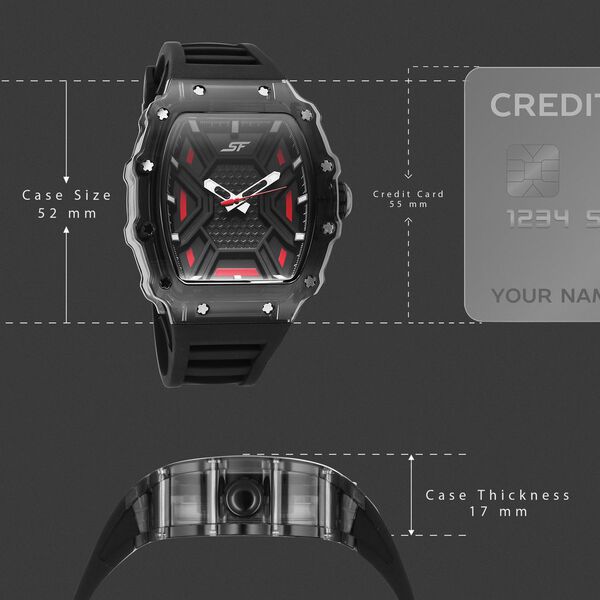 SF Maiden Voyage Sport Watch Black dial And Strap wih red accents Tonneau Shaped Case - image number 3