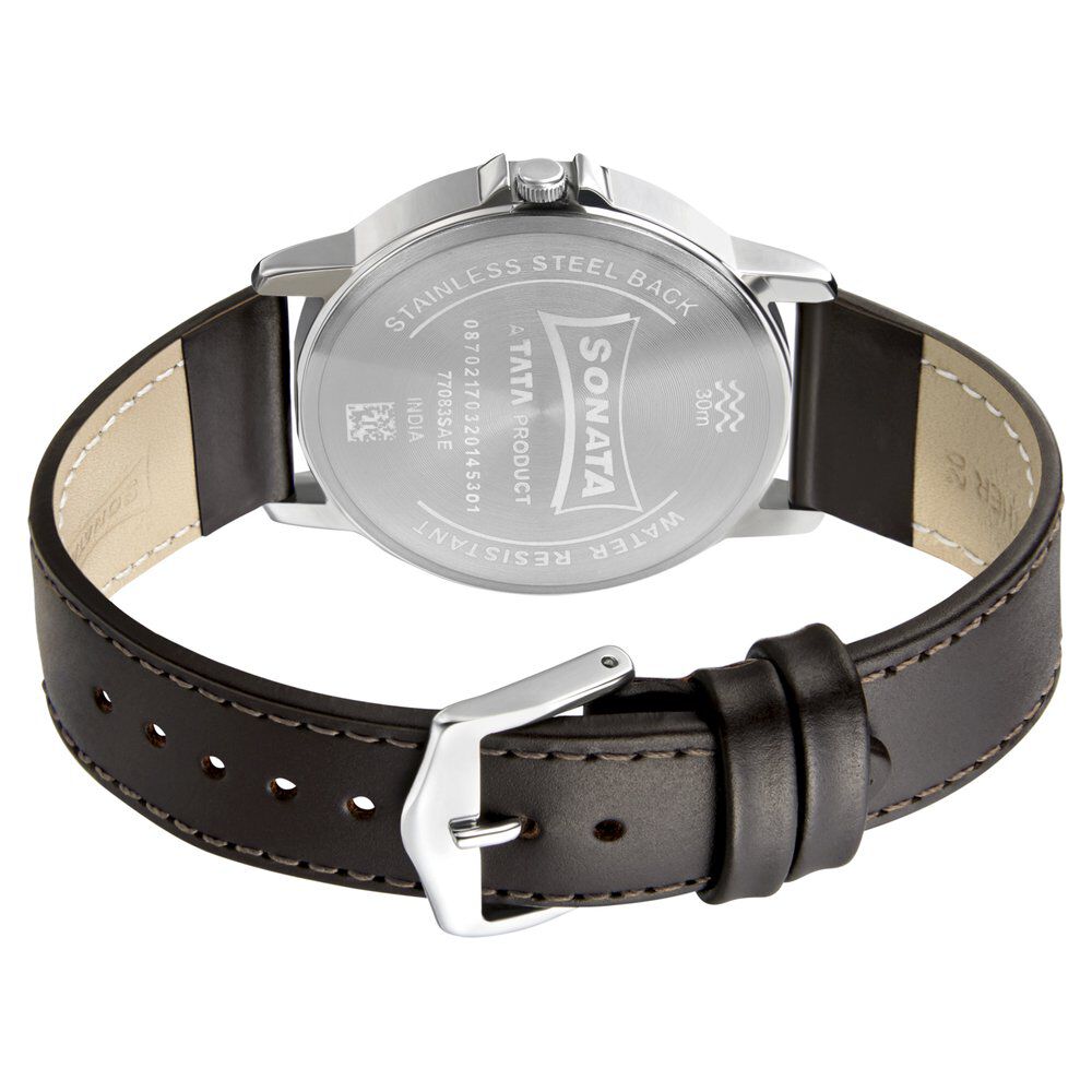 Sonata Quartz Analog Black Dial Stainless Steel Strap Watch for Men