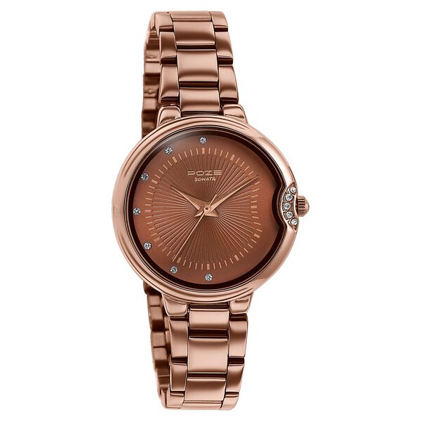 Poze By Sonata Quartz Analog Brown Dial Brown Metal Strap Watch For Women - image number 2