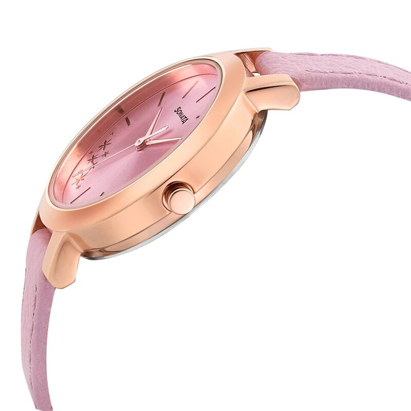 Sonata Blush It Up Pink Dial Women Watch With Leather Strap - image number 2