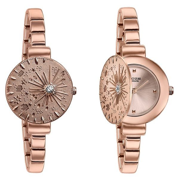 Poze Poze Quartz Analog Pink Dial Rose Gold Metal Strap Watch For Women - image number 2