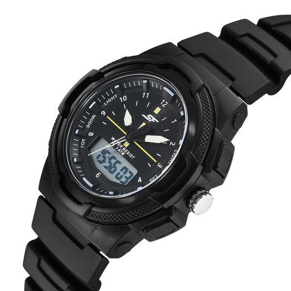 SF Maverick Quartz Digital Ana Digi Black Dial PU Strap Watch For Men - image number 1