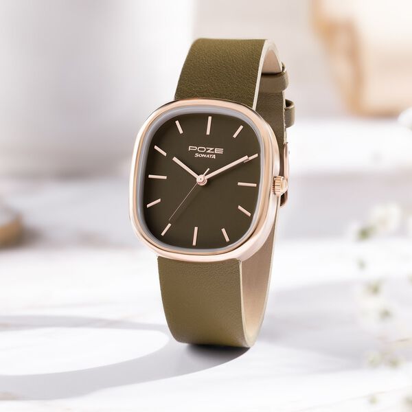 Sonata Poze Quartz Analog Brown Dial Leather Strap Watch for Women - image number 0