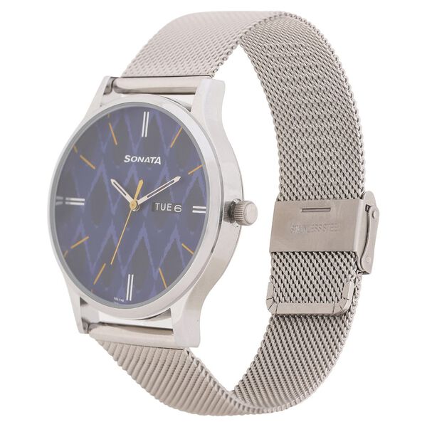 Sonata Knot Blue Dial Stainless Steel Strap Watch for Men - image number 2