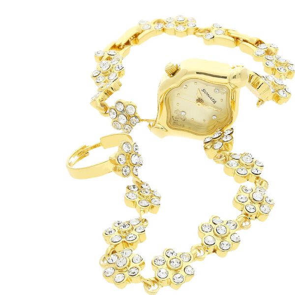 Sonata Quartz Analog Champagne Dial Metal Strap Watch for Women - image number 2