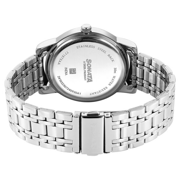 Sonata Wedding Quartz Analog Black Dial Stainless Steel Strap Watch For Men - image number 3