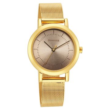 Sonata Essentials Beige Dial Stainless Steel Strap Watch for Women