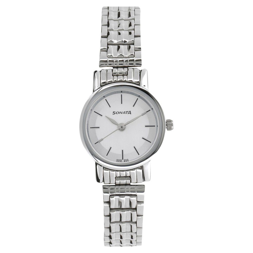 Buy Online Sonata Quartz Analog White Dial Stainless Steel Strap Watch for Women nr8976sm01w Sonata