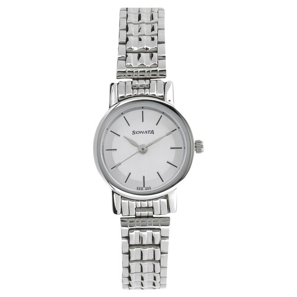 Sonata Quartz Analog White Dial Silver Stainless Steel Strap Watch For Women - image number 0