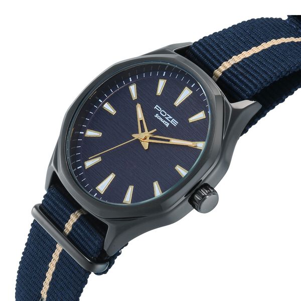 Poze By Sonata Quartz Analog Blue Dial Red Nylon Strap Watch For Men - image number 4