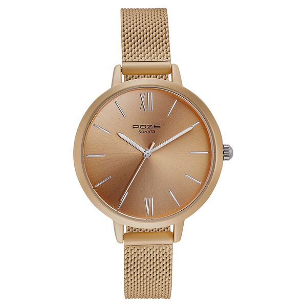Sonata Poze Quartz Analog Beige Dial Mesh Strap Watch for Women - image number 1