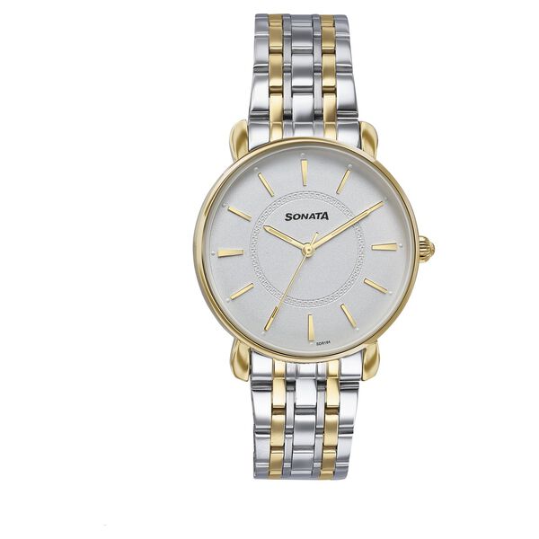 Sonata Wedding Quartz Analog Off White Dial Stainless Steel Strap Watch For Women - image number 0