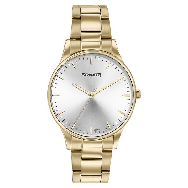 Sonata Quartz Analog Silver Dial Golden Stainless Steel Strap Watch For Men - image number 1