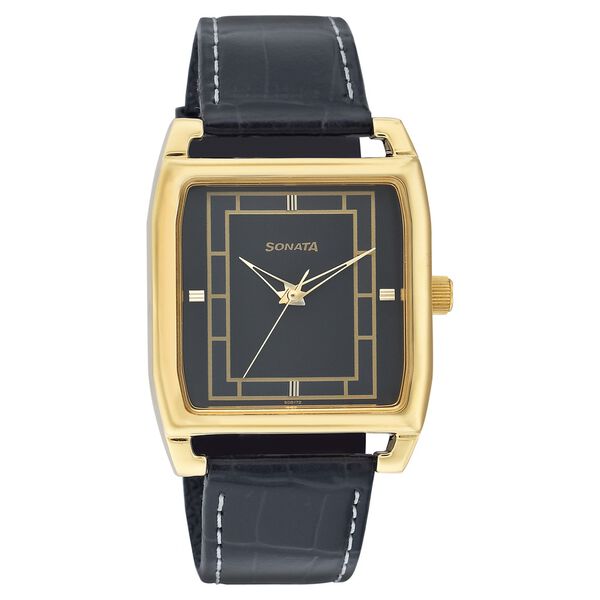 Sonata Quartz Analog Black Dial Leather Strap Watch for Men - image number 0