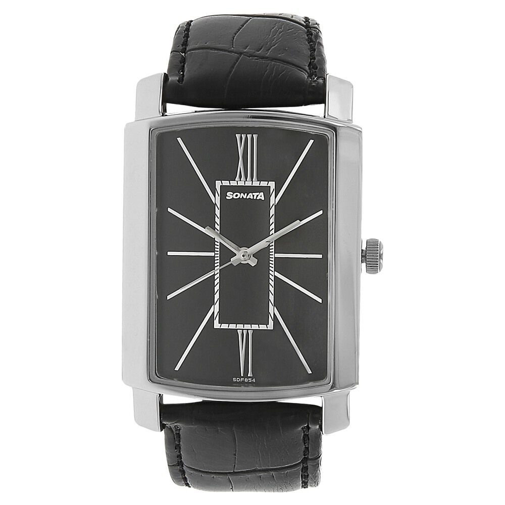 Buy Online Sonata Quartz Analog Black Dial Leather Strap Watch for