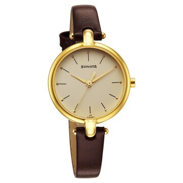 Sonata Gold Edit Champagne Dial Women Watch With Leather Strap