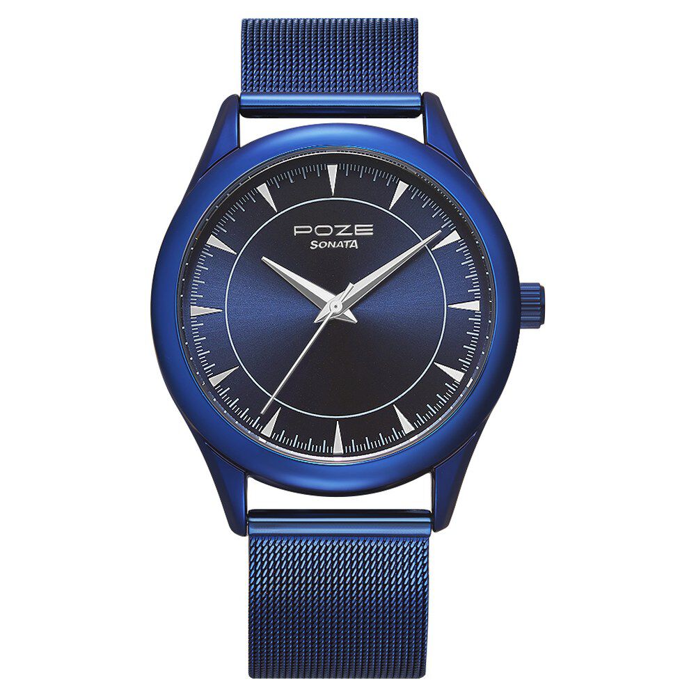 Buy Online Poze by Sonata Quartz Analog Blue Dial Stainless Steel Strap Watch for Men sp70020qm01w p Sonata
