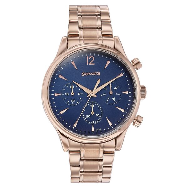 Sonata Wedding Edit Quartz Multifunction Blue Dial Stainless Steel Strap Watch For Men - image number 1