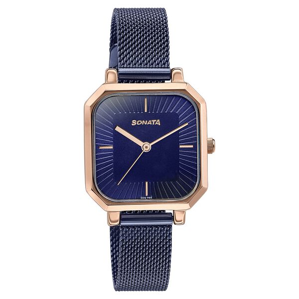 Sonata Modern Edit Quartz Analog Blue Dial Stainless Steel Strap Watch For Women - image number 2