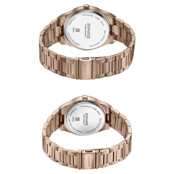 Sonata Wedding Edit Quartz Analog Black Dial Stainless Steel Strap Watch For Pair - image number 5