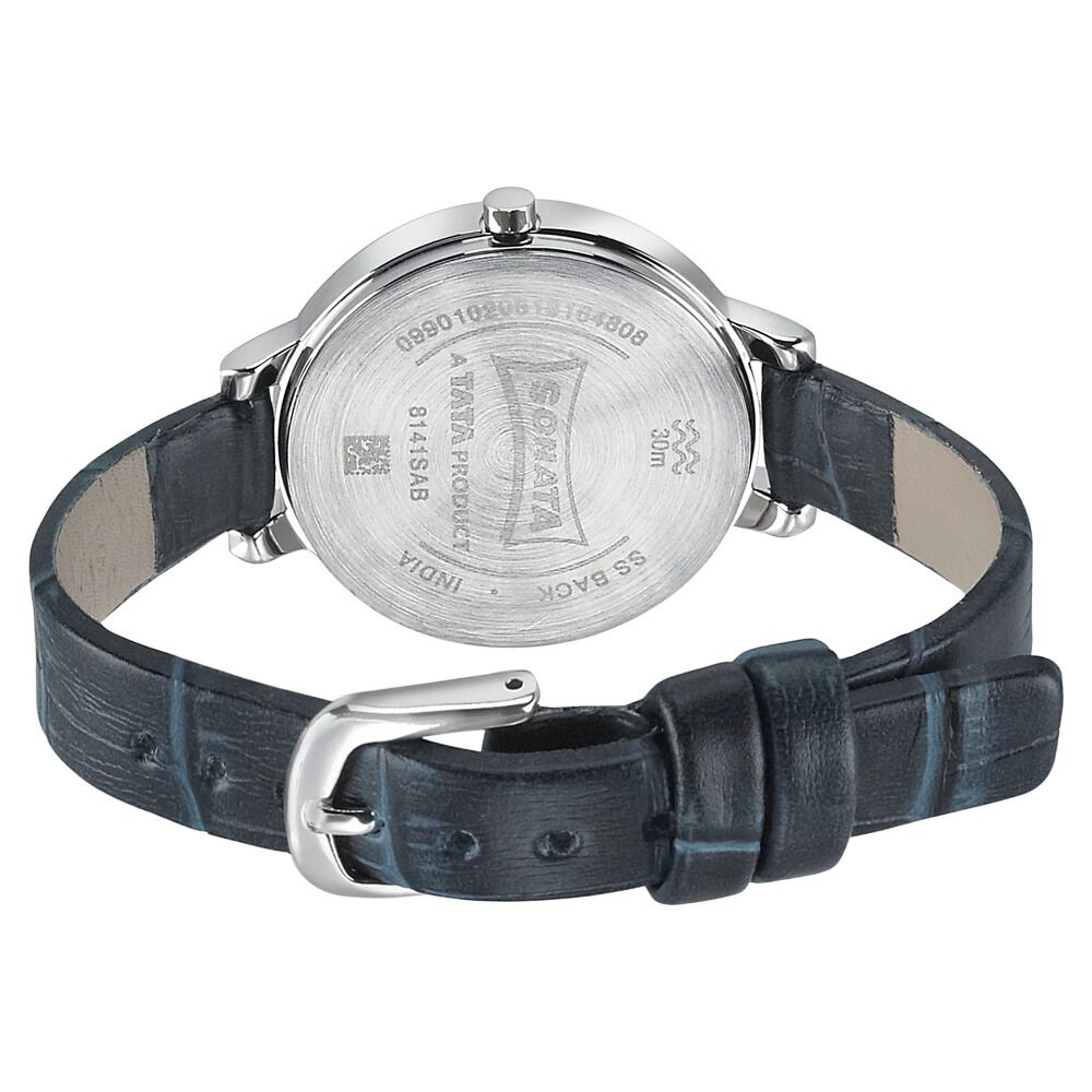 Sonata Quartz Analog Silver Dial Leather Strap Watch for Women