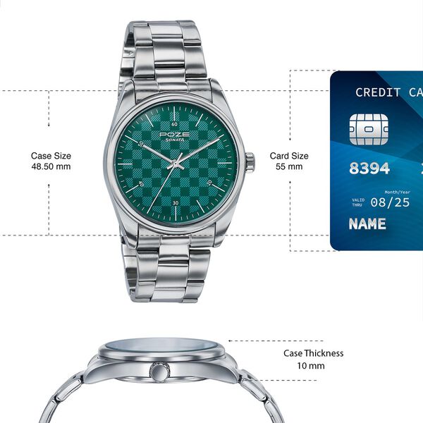 Poze By Sonata Quartz Analog Green Dial Silver Stainless Steel Strap Watch For Men - image number 3