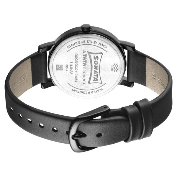Sonata Play Black Dial Women Watch With Leather Strap - image number 3
