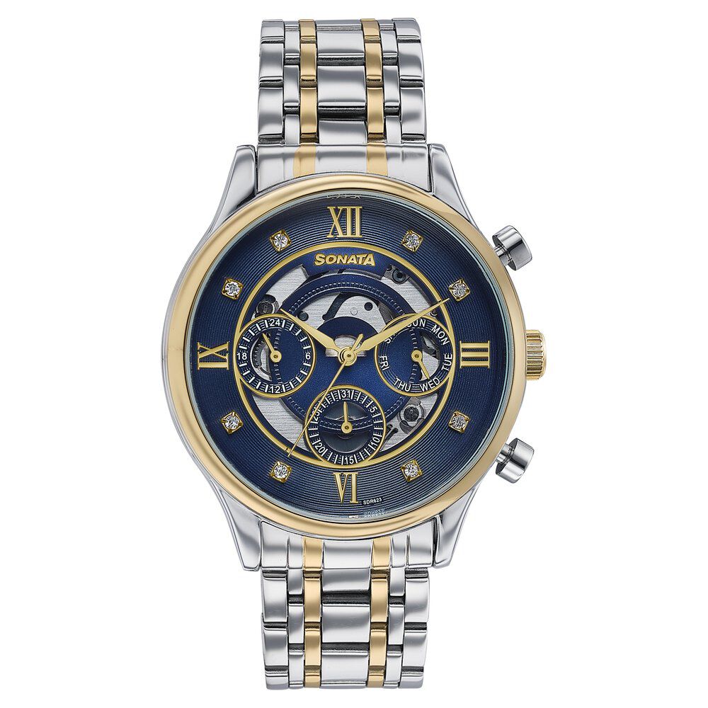 Sonata Wedding Edit Quartz Multifunction Blue Dial Stainless Steel Strap Watch For Men-picture-13