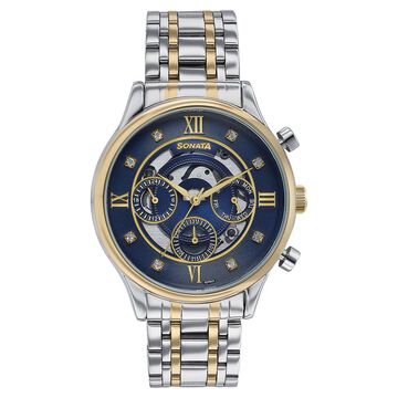 Sonata Wedding Edit Quartz Multifunction Blue Dial Stainless Steel Strap Watch For Men